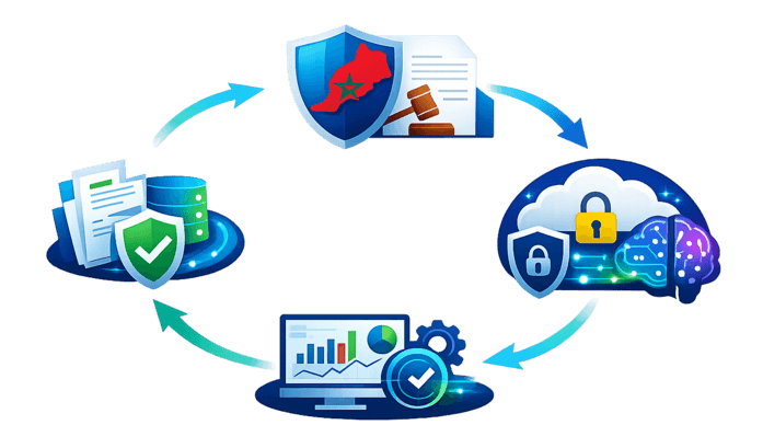 Processus en 4 étapes pour une intégration sécurisée de l'IA conforme aux normes CNDP au Maroc.