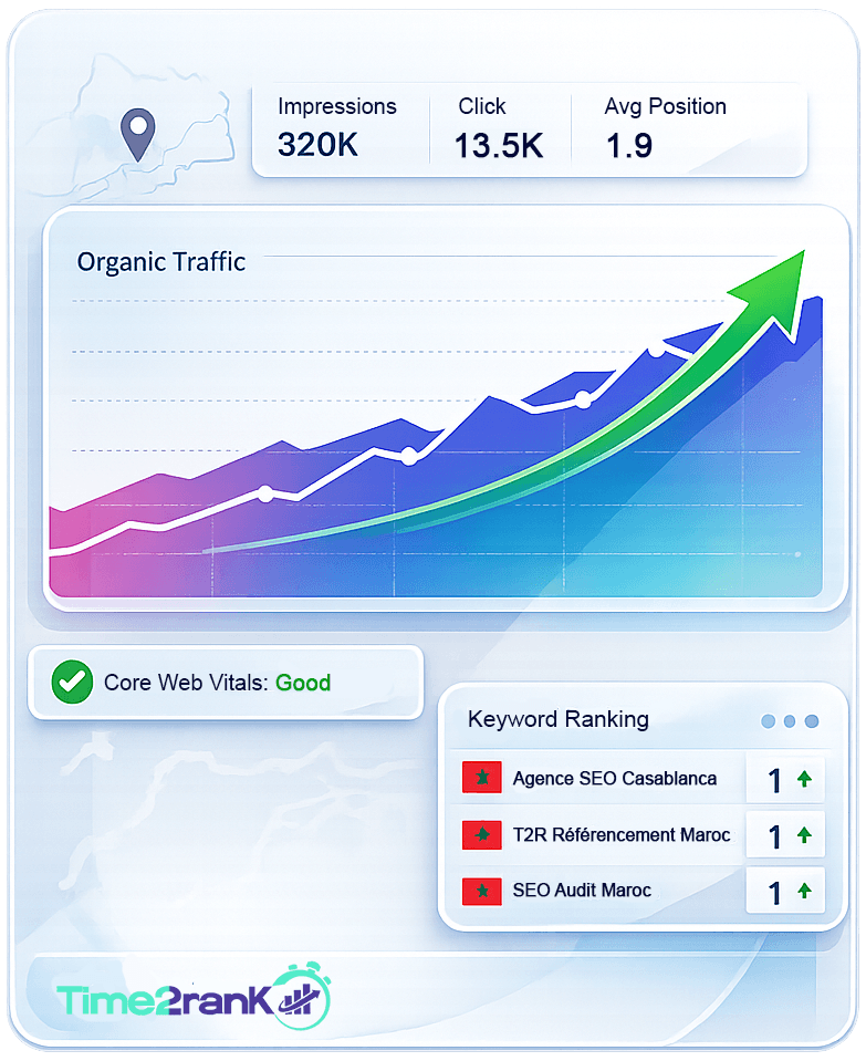 Audit SEO Time2rank : Performance Core Web Vitals et croissance organique à Casablanca