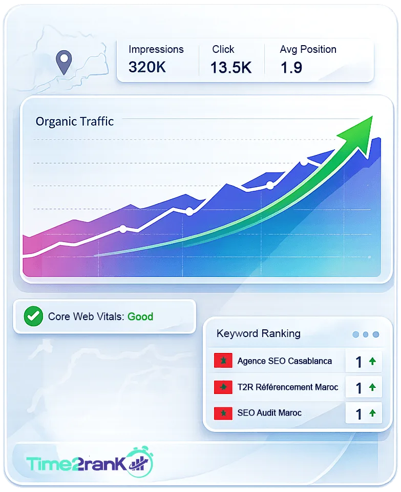 Audit SEO Time2rank : Performance Core Web Vitals et croissance organique à Casablanca.