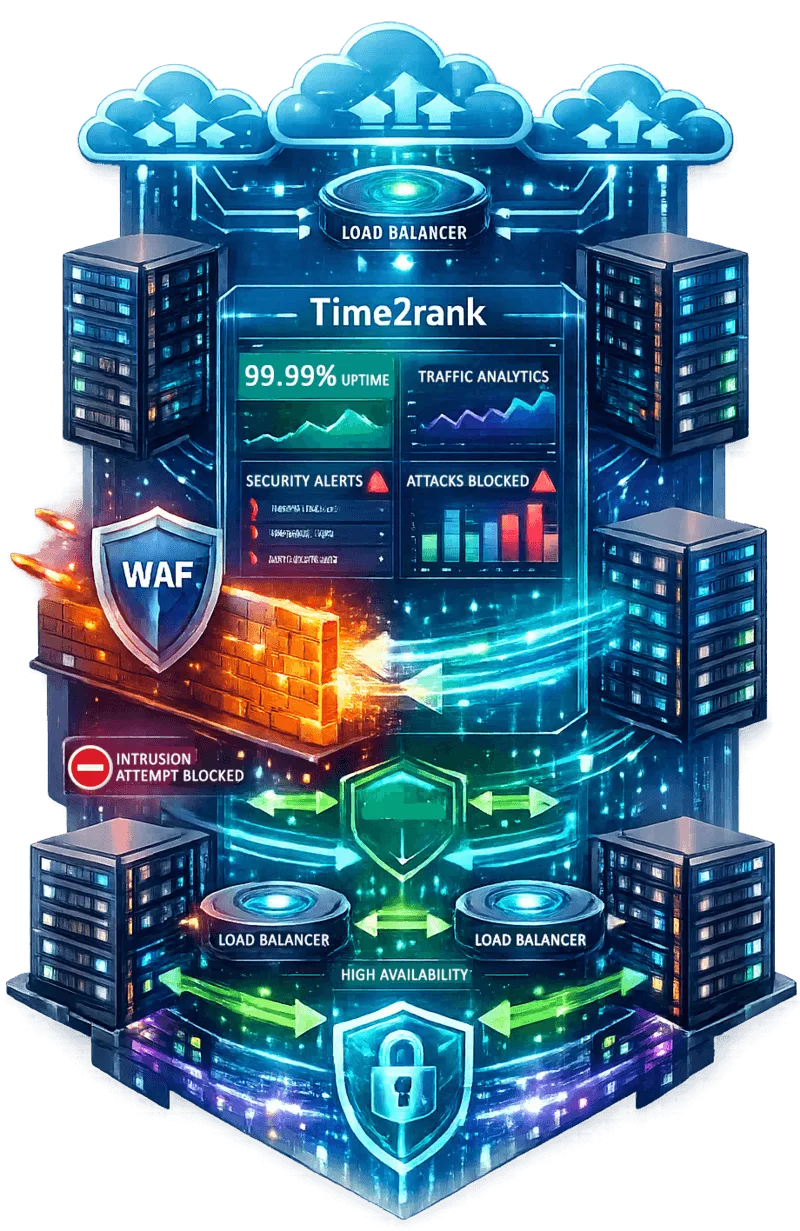 Infrastructure cybersécurité WAF et monitoring haute disponibilité Time2rank Casablanca.