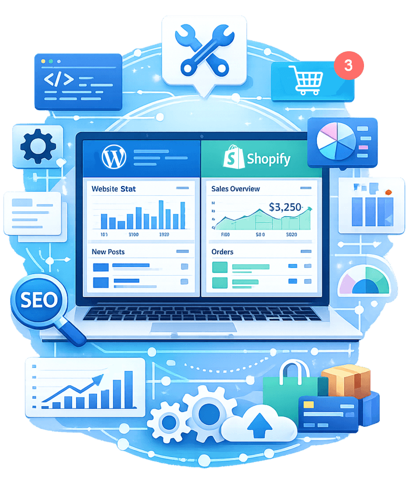 Maintenance WordPress et Shopify e-commerce Maroc Time2rank