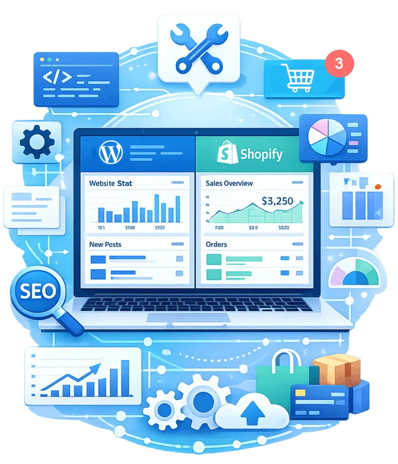 Maintenance WordPress et Shopify e-commerce Maroc Time2rank