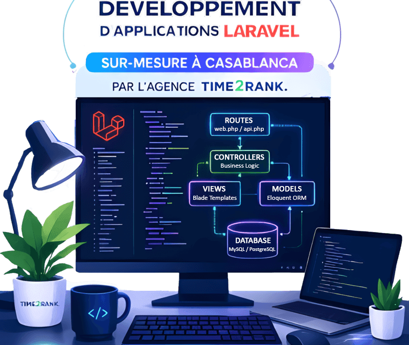 Expertise en développement d'applications Laravel sur-mesure à Casablanca par l'agence Time2rank