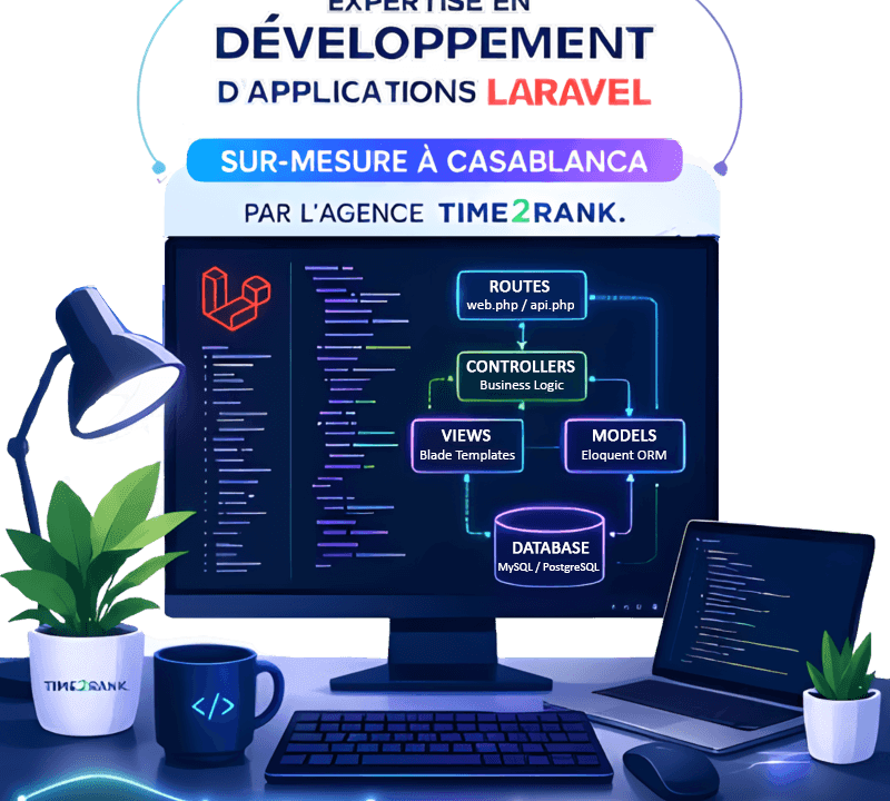 Expertise en développement d'applications Laravel sur-mesure à Casablanca par l'agence Time2rank