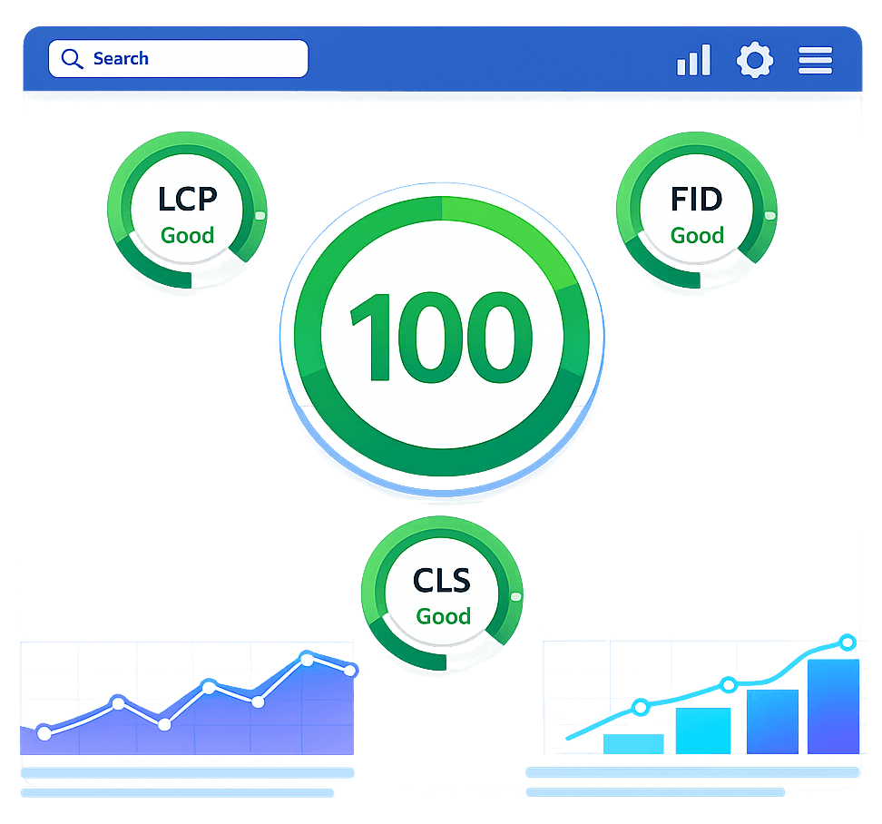 Optimisation Core Web Vitals et score Lighthouse 100 pour application JavaScript.