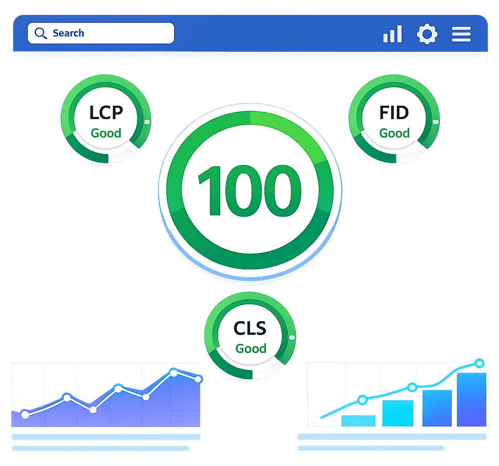 Optimisation Core Web Vitals et score Lighthouse 100 pour application JavaScript.